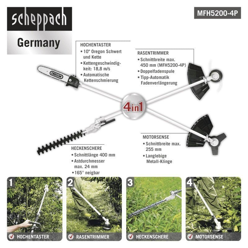 Scheppach Benzin-4 in 1 Multigartengerät MFH5200-4P - Versandrückläufer